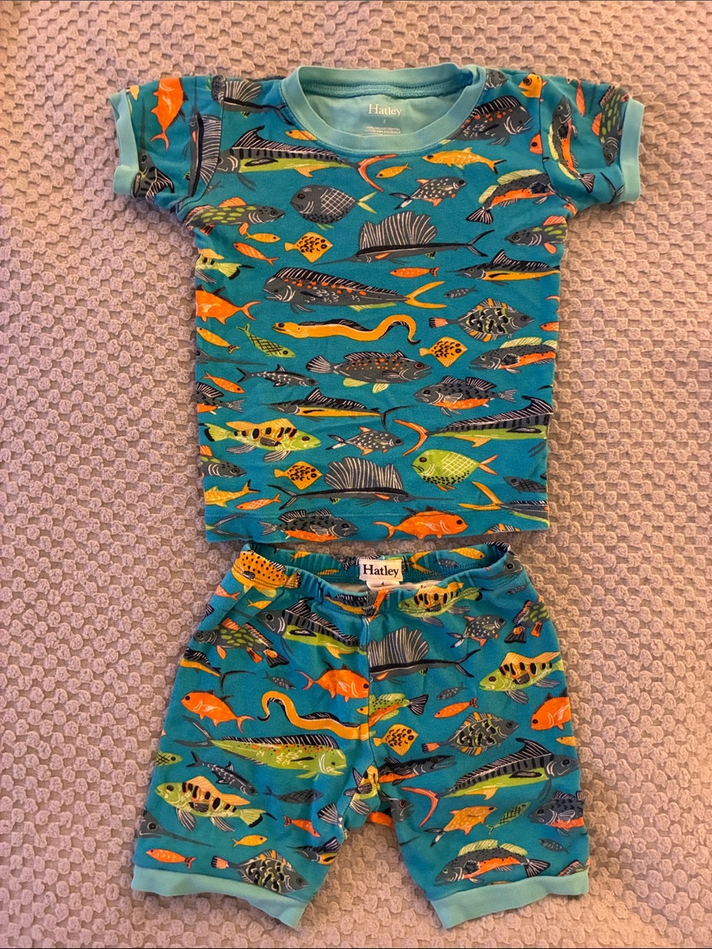 Hatley Teal Fish Pattern Kids Pajama Set - 4T